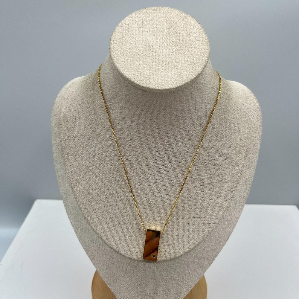 Vintage Gold Bar Pendant Blue Stone‎ Necklace Retro 18 Inch Layering Chain Gift